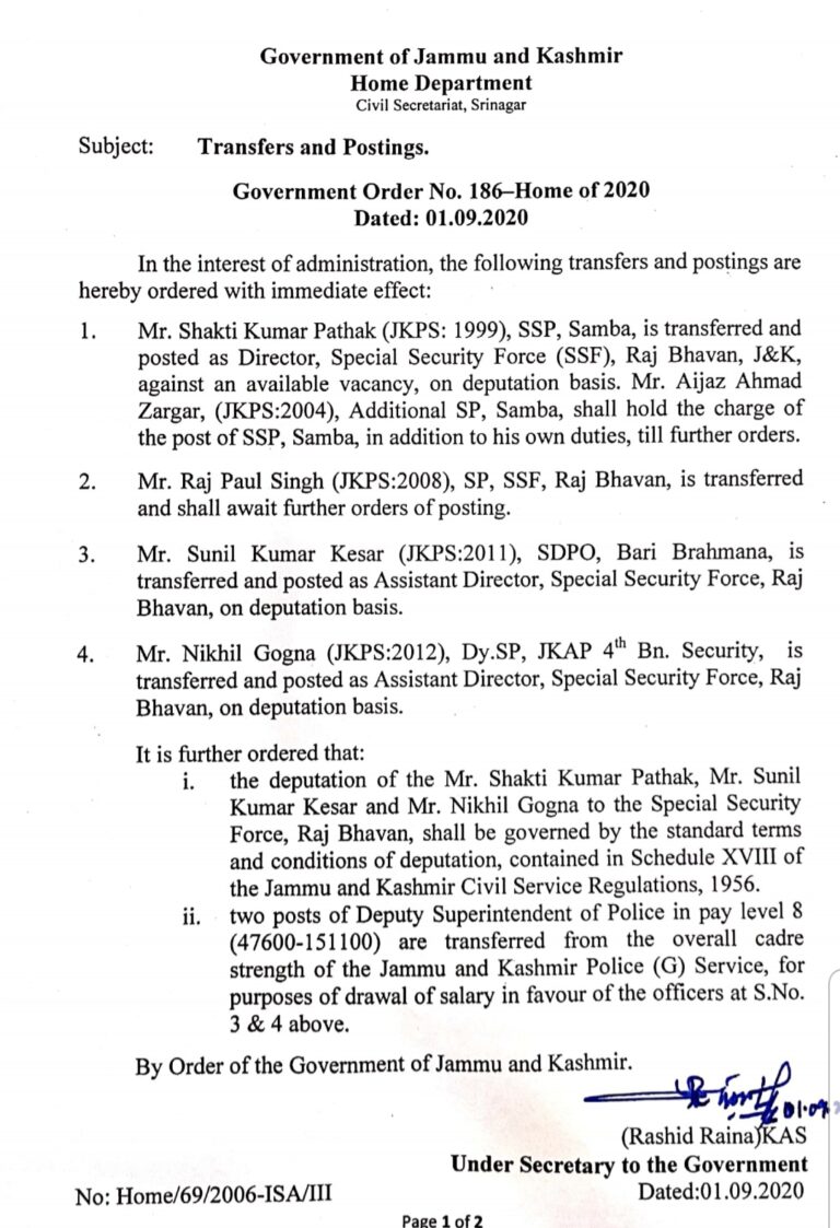 Transfers in home Department JK News Today